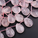 Large Natural Rose Quartz Teardrop Pendant Beads Top Side Drilled Focal Pink Pear Gemstone 16" Strand