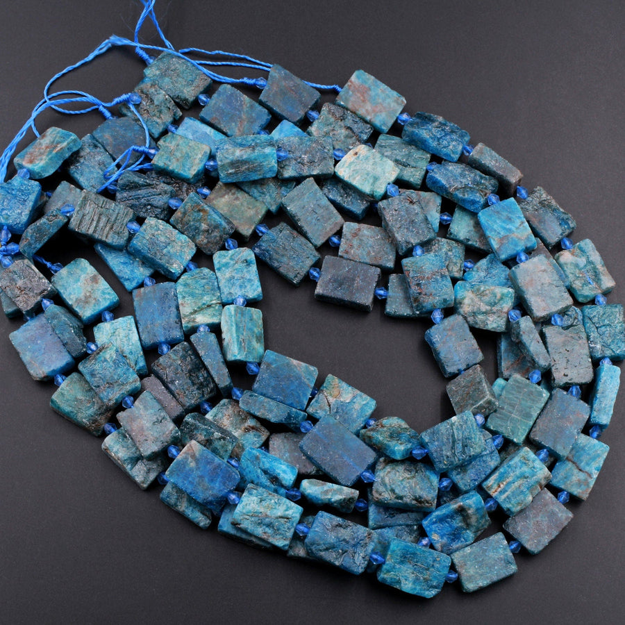 Matte Natural Apatite Rectangle Beads Flat Teal Blue Gemstone15.5" Strand