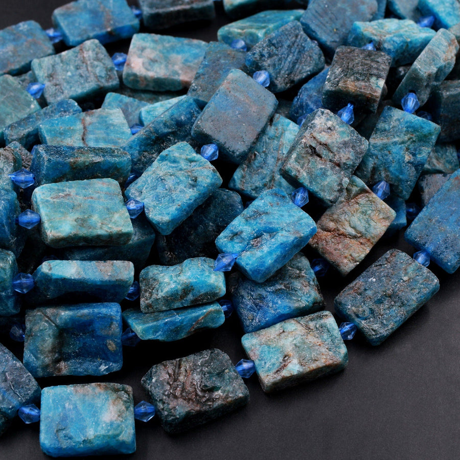 Matte Natural Apatite Rectangle Beads Flat Teal Blue Gemstone15.5" Strand