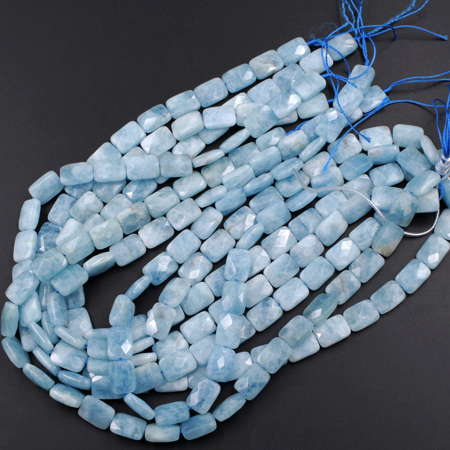 Natural Aquamarine Beads Faceted Rectangle Cushion 14x10mm Beads 15.5" Strand