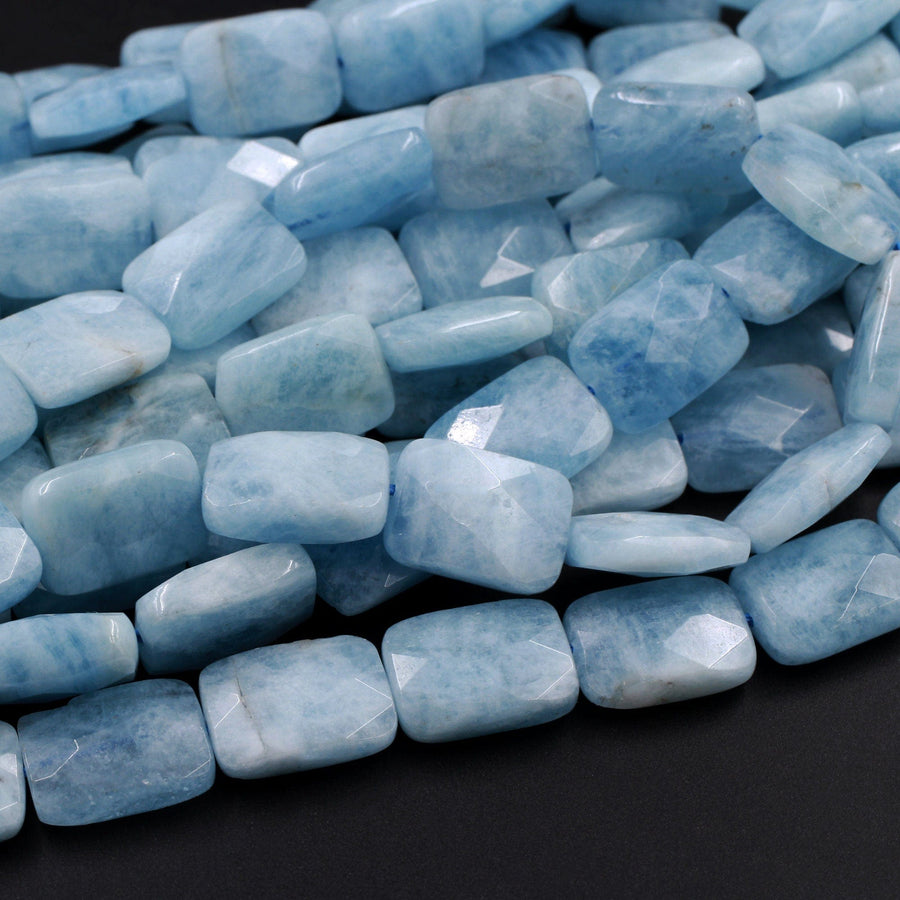 Natural Aquamarine Beads Faceted Rectangle Cushion 14x10mm Beads 15.5" Strand