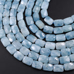 Natural Aquamarine Beads Faceted Rectangle Cushion 14x10mm Beads 15.5" Strand