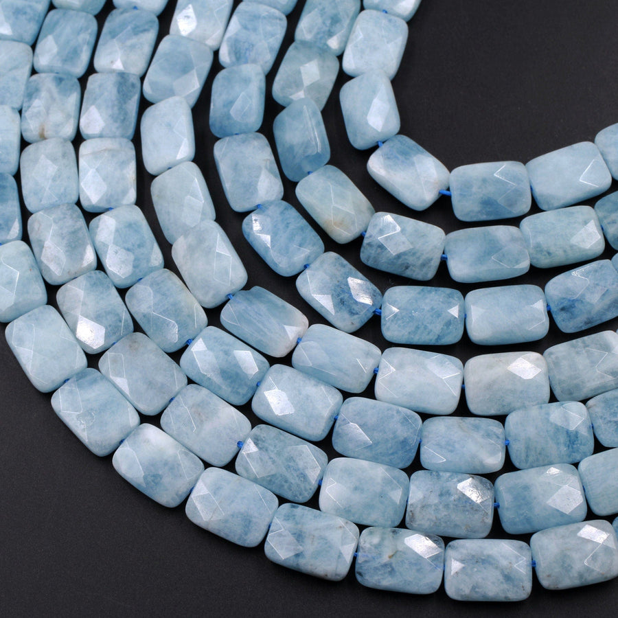Natural Aquamarine Beads Faceted Rectangle Cushion 14x10mm Beads 15.5" Strand