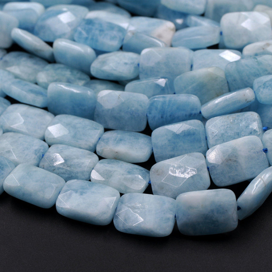 Natural Aquamarine Beads Faceted Rectangle Cushion 14x10mm Beads 15.5" Strand