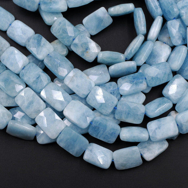 Natural Aquamarine Beads Faceted Rectangle Cushion 14x10mm Beads 15.5" Strand