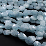 Faceted Natural Blue Aquamarine Teardrop Beads 14mm 16mm 15.5" Strand