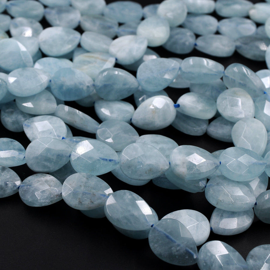 Faceted Natural Blue Aquamarine Teardrop Beads 14mm 16mm 15.5" Strand
