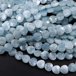 Natural Blue Aquamarine Beads Faceted 10mm Heart Gemstone 15.5" Strand