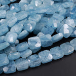 AAA Natural Aquamarine Beads Faceted Cushion 12mm Square Gemstone 15.5" Strand