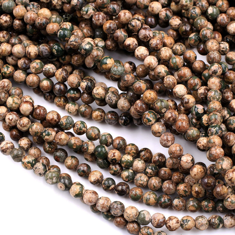 Natural Camouflage Rhyolite Beads 6mm Round Brown Green Tan 16" Strand