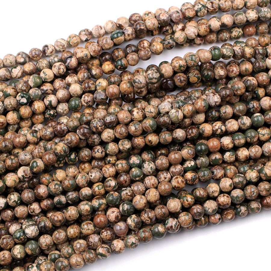 Natural Camouflage Rhyolite Beads 6mm Round Brown Green Tan 16" Strand