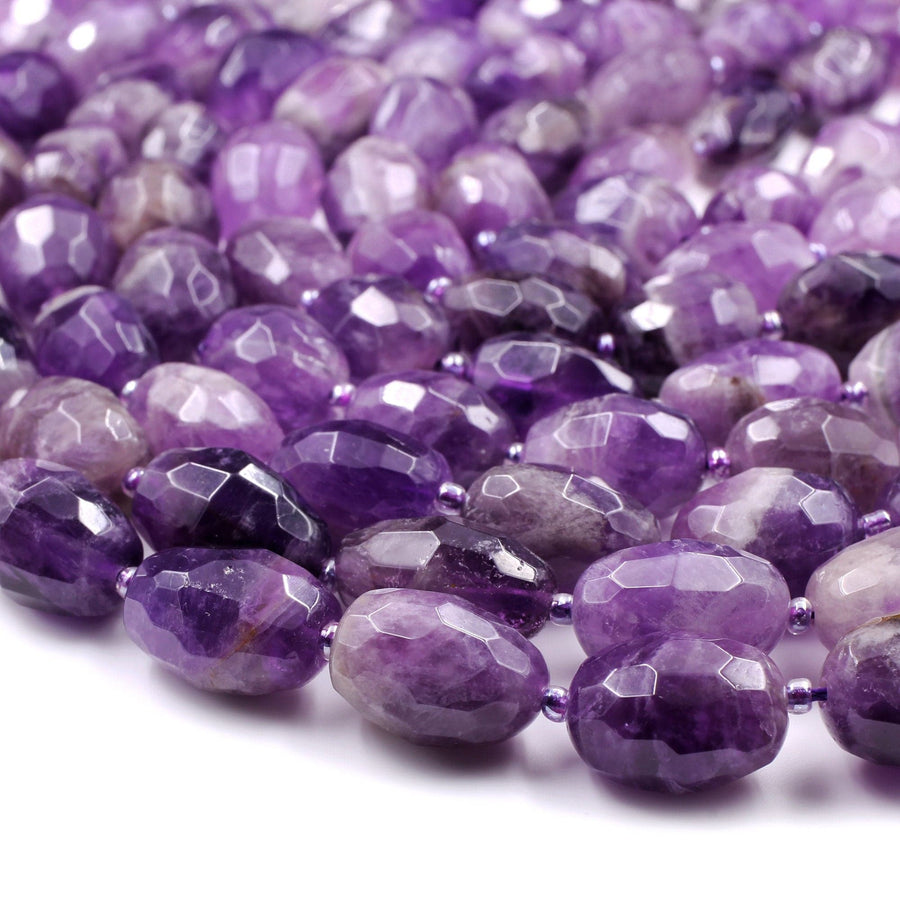 Natural Purple Chevron Amethyst Faceted Nugget Oval Barrel Egg Freeform Beads