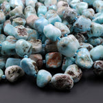 Large Natural Blue Larimar Beads Rounded Pebble Freeform Nuggets From Dominican Republic 15.5" Strand