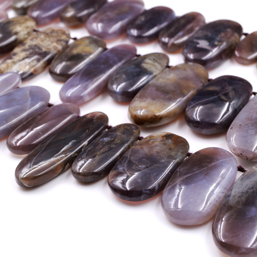 Large Natural Amethyst Sage Chalcedony Long Oval Focal Pendant Beads Stunning Deep Violet Purple Gemstone From Oregon 16" Strand