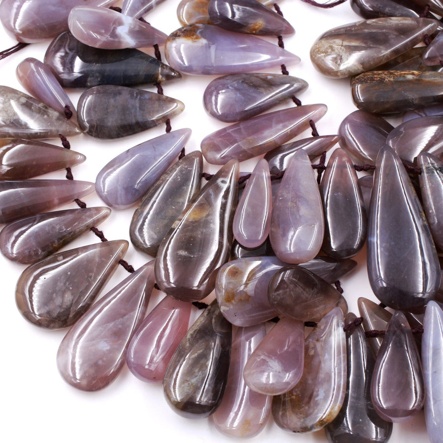 Natural Amethyst Sage Chalcedony Teardrop Focal Pendant Beads Stunning Deep Violet Purple Gemstone From Oregon 16" Strand