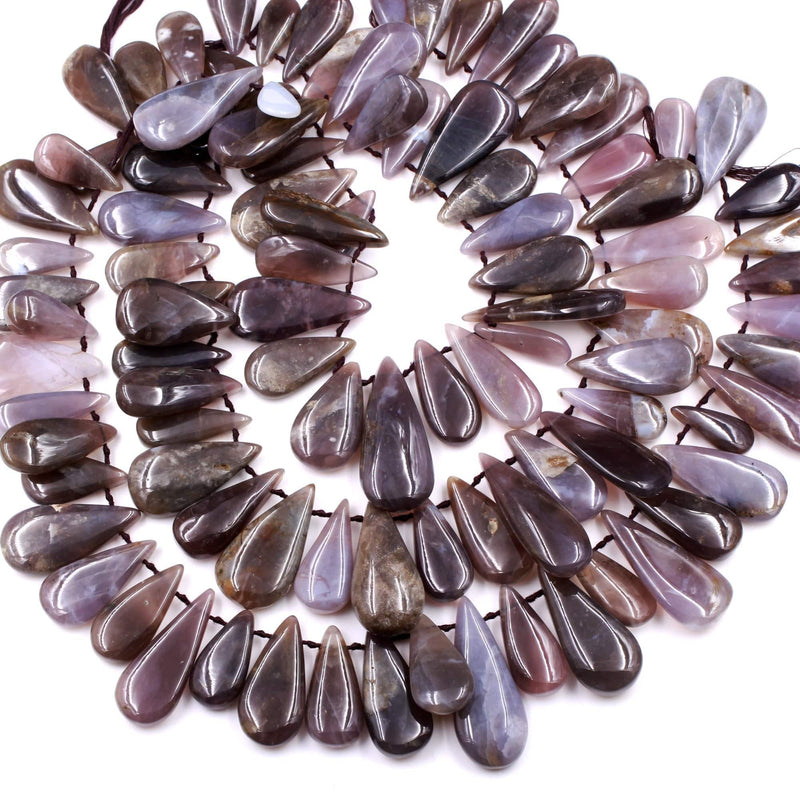 Natural Amethyst Sage Chalcedony Teardrop Focal Pendant Beads Stunning Deep Violet Purple Gemstone From Oregon 16" Strand