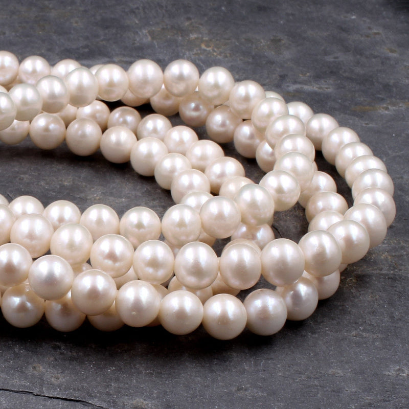 Genuine White Freshwater Pearl 10mm Round Pearl Shimmery Iridescent Classic White Pearl 16" Strand