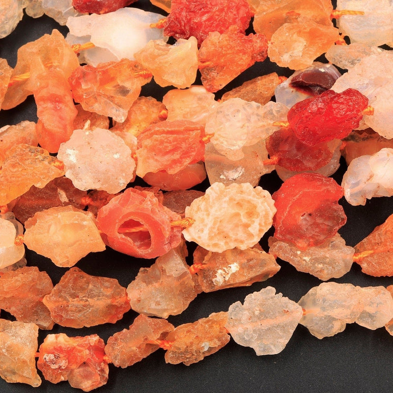 Mexican Fire Opal Beads Drusy Druzy Freeform Nugget Raw Rough Real Genuine Natural Orange Red Fire Opal Gemstone Organic Cut 16" Strand