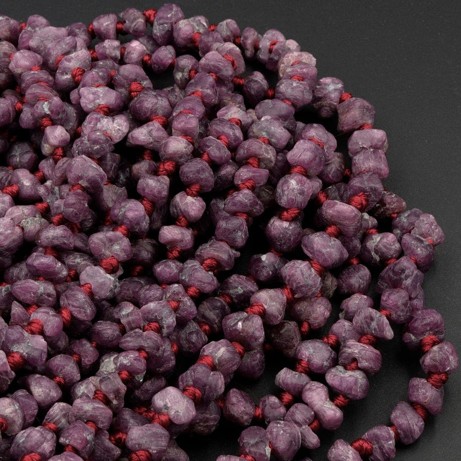 Natural Rough Ruby Nugget Raw Ruby Beads Organic Genuine Ruby Gemstone Rounded Nugget 17" Strand