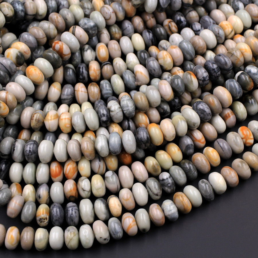 Natural Picasso Jasper Plain Smooth 6mm 8mm Rondelle Beads 16" Strand