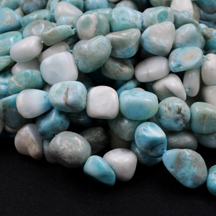 Natural Blue Larimar Beads Rounded Pebble Freeform Nuggets Gorgeous Blue Gemstone From Dominican Republic 15.5" Strand