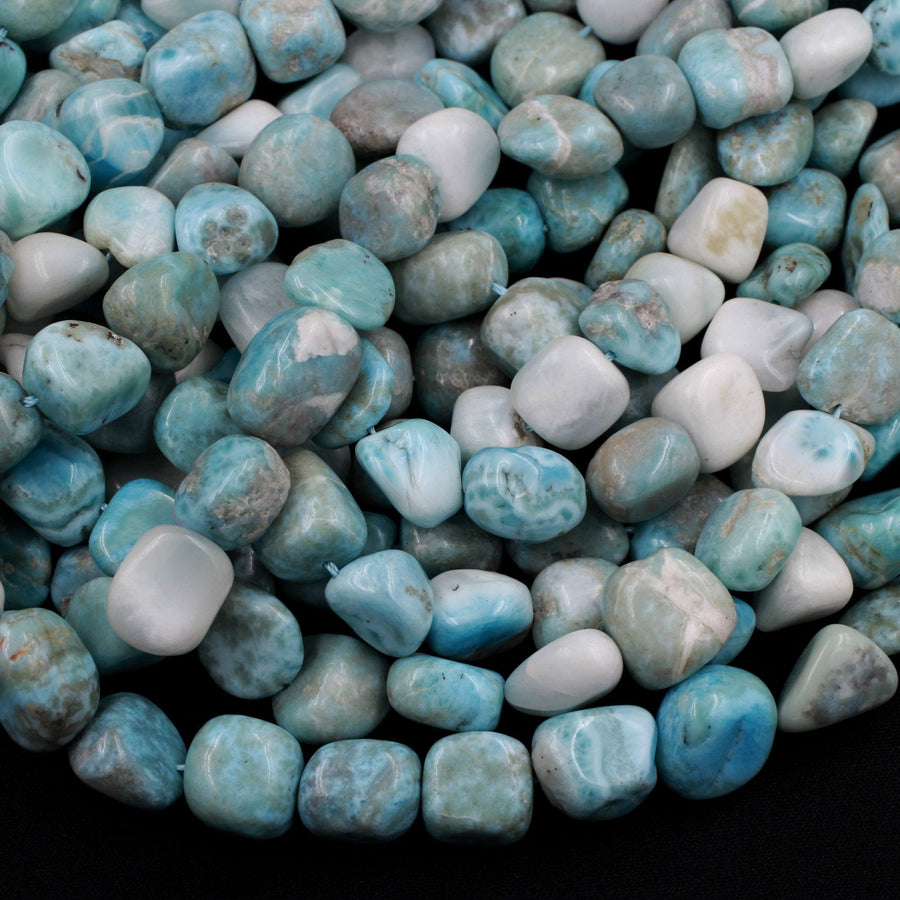 Natural Blue Larimar Beads Rounded Pebble Freeform Nuggets Gorgeous Blue Gemstone From Dominican Republic 15.5" Strand