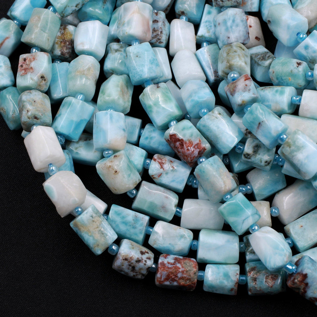Natural Larimar Tube Beads Rectangle Blue Larimar Nuggets Highly Polished Top Quality  Real Genuine Larimar 15.5" Strand
