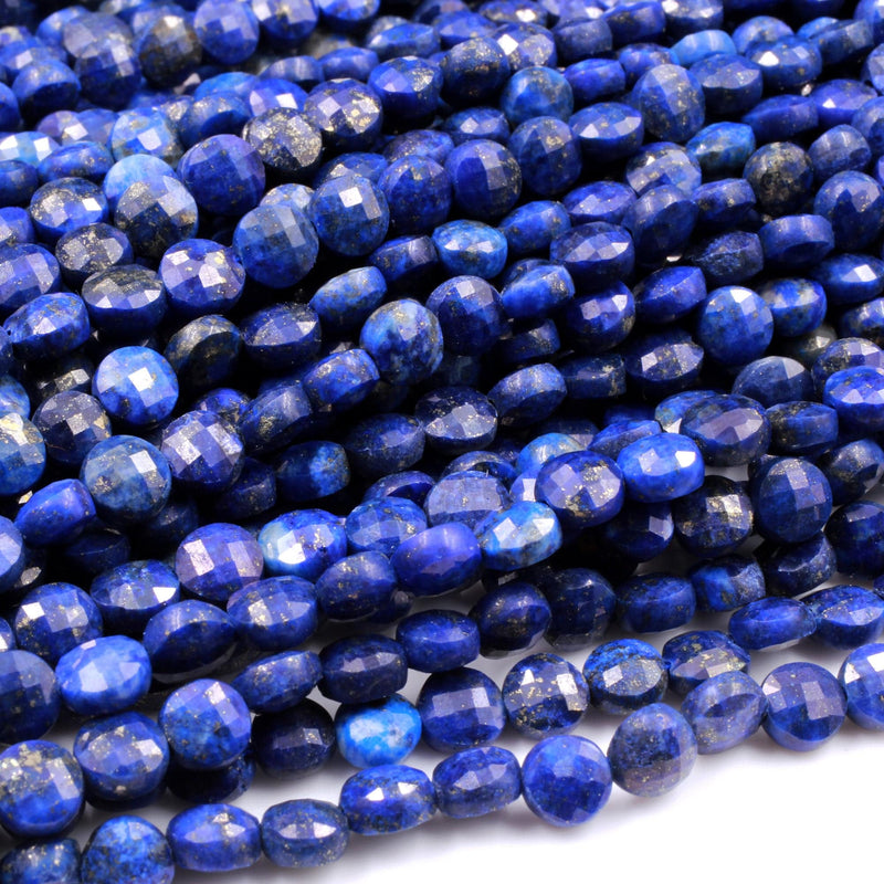 Natural Blue Lapis Faceted 4mm 6mm Coin Beads Flat Disc Gemstone Diamond Cut 16" Strand