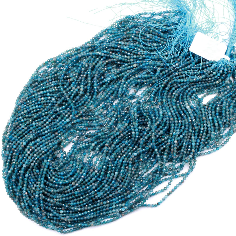 Faceted 2mm Apatite Beads Micro Faceted Natural Aqua Teal Blue Gemstone 16" Strand