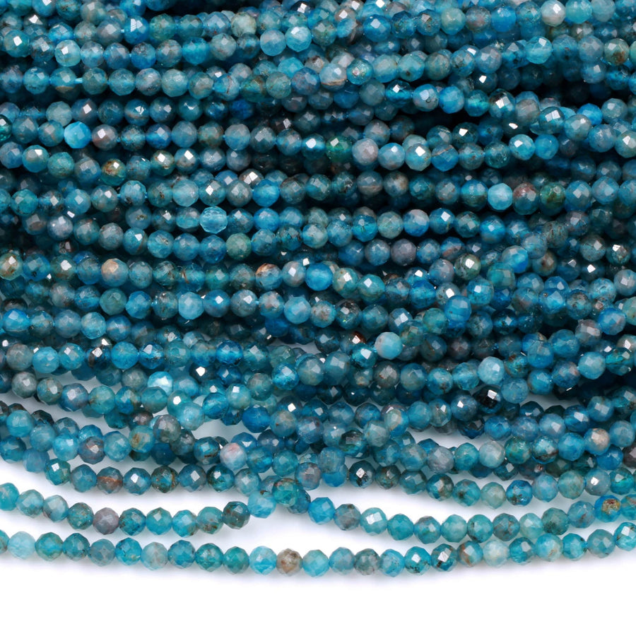 Faceted 2mm Apatite Beads Micro Faceted Natural Aqua Teal Blue Gemstone 16" Strand