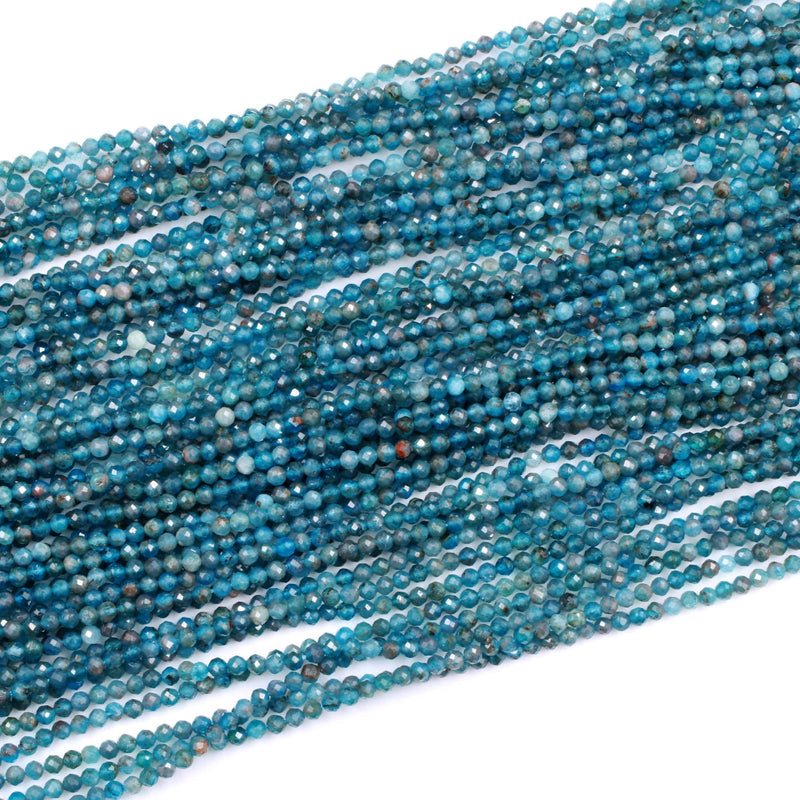 Faceted 2mm Apatite Beads Micro Faceted Natural Aqua Teal Blue Gemstone 16" Strand