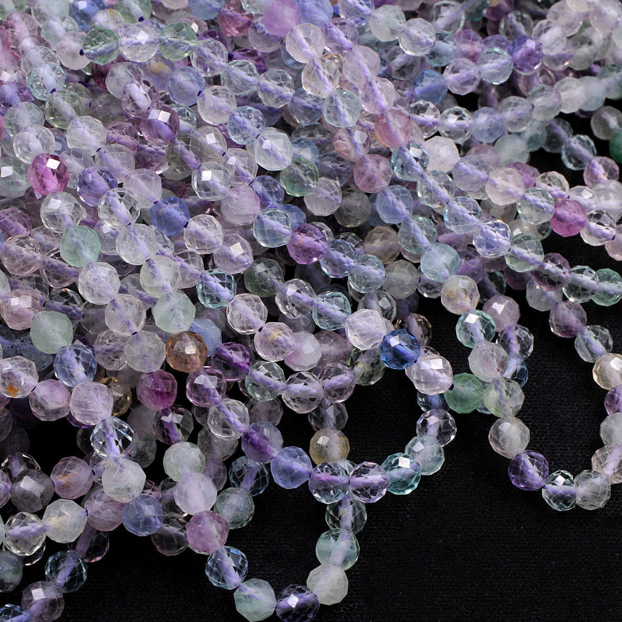 AAA Grade Super Gemmy Natural Rainbow Fluorite Faceted 4mm Round Beads Micro Faceted Teal Blue Purple Green Gemstone Beads 16" Strand