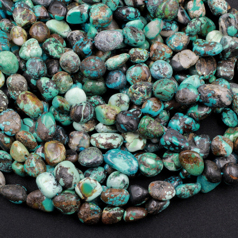 Genuine Natural Dragon Skin Turquoise Nugget Beads Chunky Freeform Real Blue Green Turquoise Pebble Beads 16" Strand
