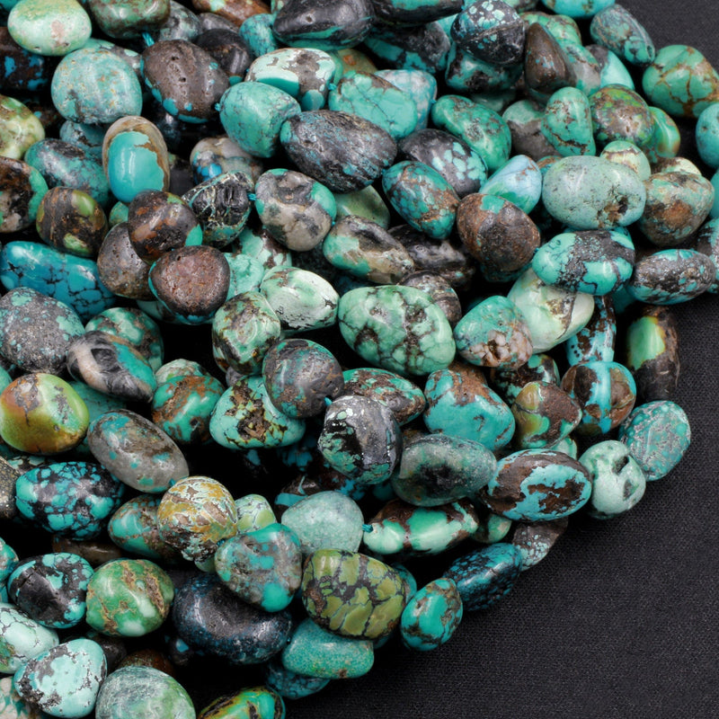 Genuine Natural Dragon Skin Turquoise Nugget Beads Chunky Freeform Real Blue Green Turquoise Pebble Beads 16" Strand