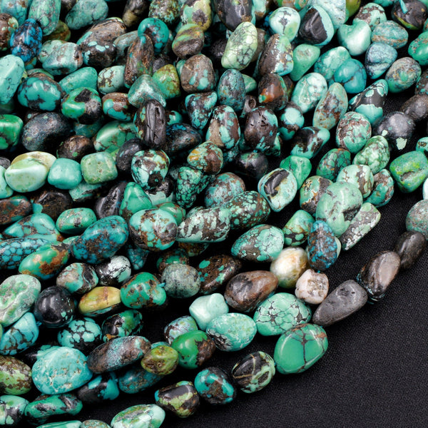 Genuine Natural Dragon Skin Turquoise Nugget Beads Freeform Real Blue Green Turquoise Pebble Beads 16" Strand