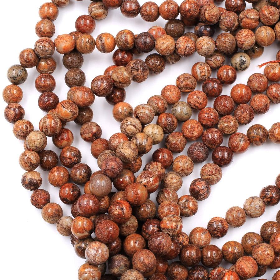 Raw Rusty Orange Red Natural Fossil Coral 6mm 8mm 10mm 15mm 16mm 18mm Round Beads 16" Strand