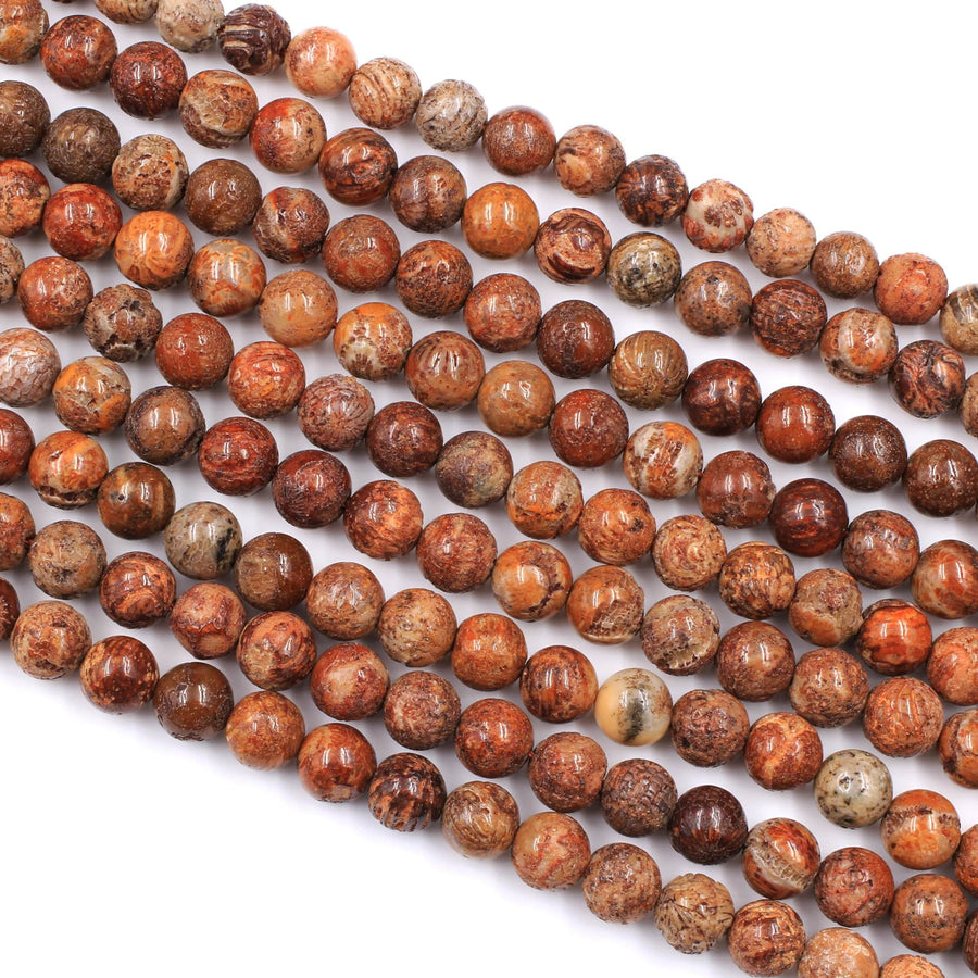 Raw Rusty Orange Red Natural Fossil Coral 6mm 8mm 10mm 15mm 16mm 18mm Round Beads 16" Strand