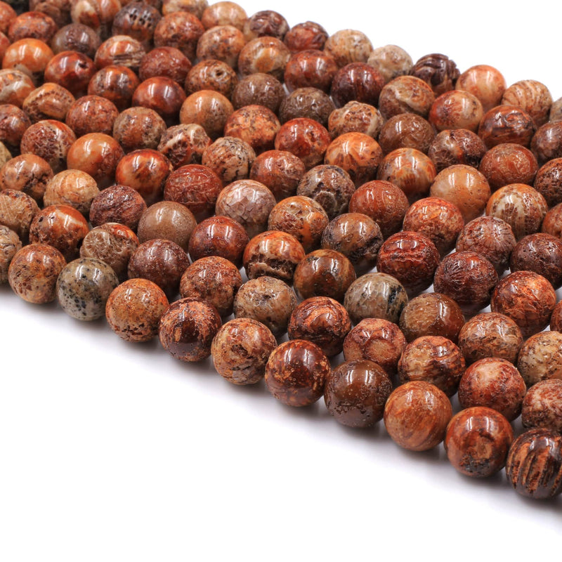 Raw Rusty Orange Red Natural Fossil Coral 6mm 8mm 10mm 15mm 16mm 18mm Round Beads 16" Strand
