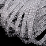 AAA Faceted Natural Rock Crystal Quartz 8mm Rondelle Beads Extra Icy Clear Rock Crystal Sparkling Diamond Cut 16" Strand