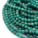 Rare! Banded Russian Amazonite 6mm 8mm 10mm Round Beads W Golden Copper Matrix 15.5" Strand