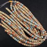 Genuine Natural Snake Skin Jasper Rondelle Drum Beads Earthy Blue Rusty Red Brown Tan Stone Aka African Opal 16" Strand