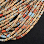 Genuine Natural Snake Skin Jasper Tube Cylinder Rondelle Beads Earthy Blue Rusty Red Brown Tan Stone Aka African Opal 16" Strand