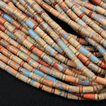 Genuine Natural Snake Skin Jasper Tube Cylinder Rondelle Beads Earthy Blue Rusty Red Brown Tan Stone Aka African Opal 16" Strand