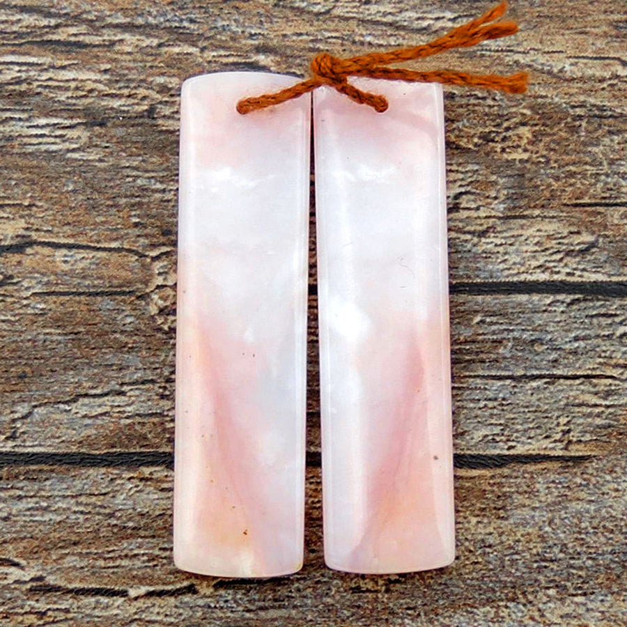 Natural Peruvian Pink Opal Earring Pair Rectangle Gemstone Cabochon Cab Pair Drilled Matched Earring Stones