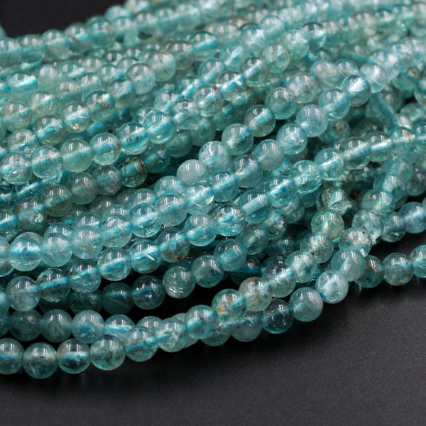 Rare Teal Blue Green Apatite 4mm 5mm Round Beads Natural Green Gemstone Round Beads 16" Strand