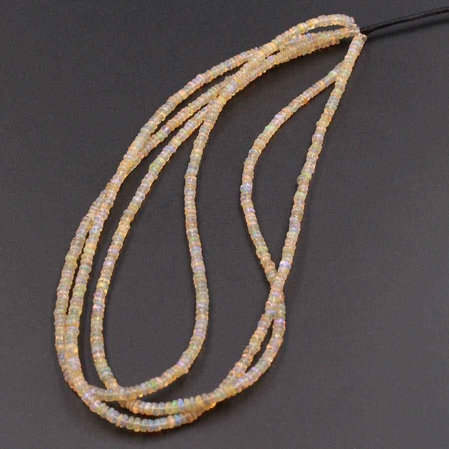 16 Inches Ethiopian Opal Beads Rondelle Graduating 3mm 4mm AAA Super Flashy Fiery Rainbow Yellow Opal Smooth Rondelle Beads 16" Strand A3