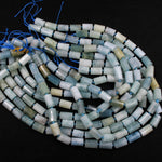Faceted Natural Aquamarine Cylinder Tube Beads High Quality Blue Green Aquamarine Gemstone Full 16" Strand