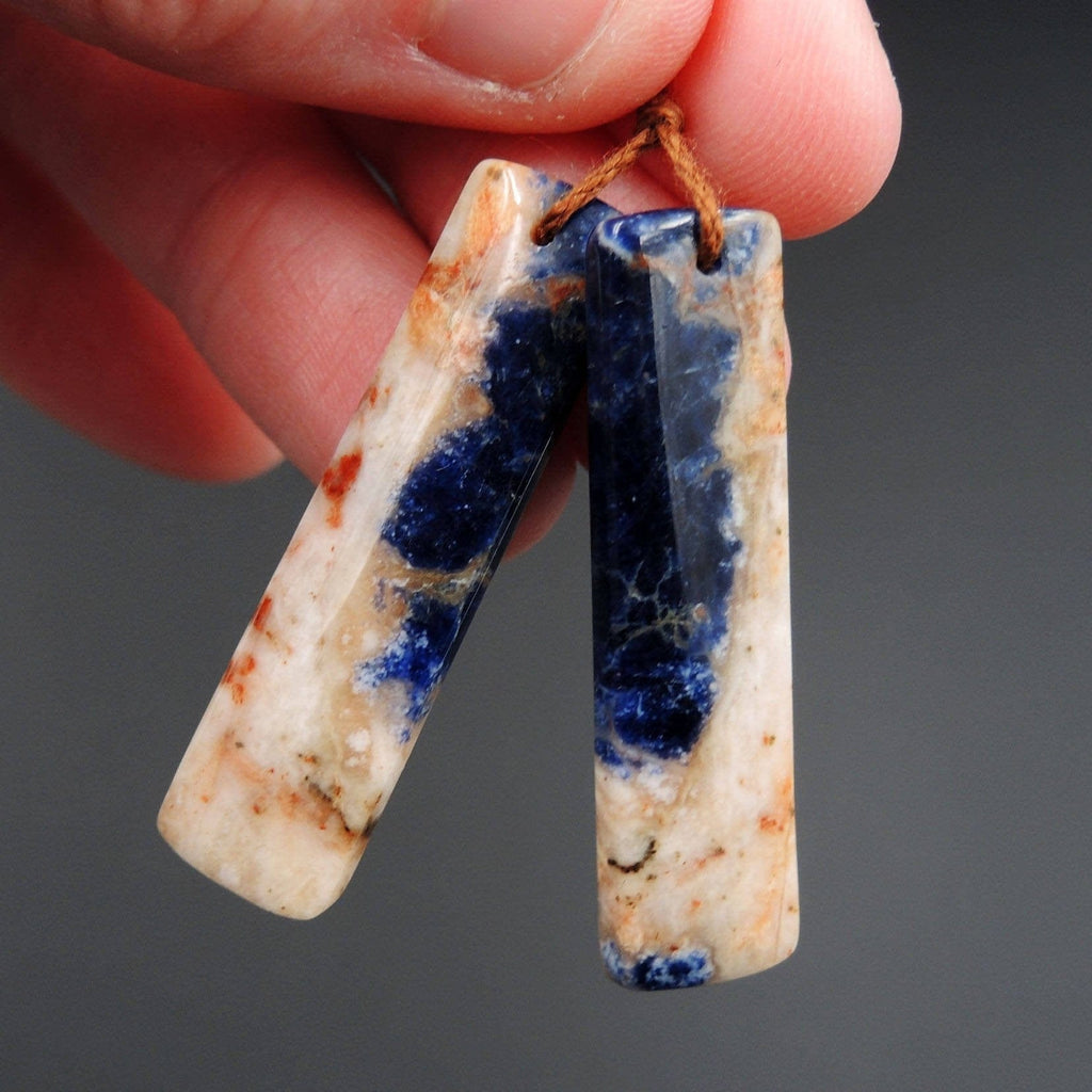 Natural African Orange Sodalite Rectangle Cabochon Cab Pair Drilled Matched Earrings Bead Pair Natural Stone E2294