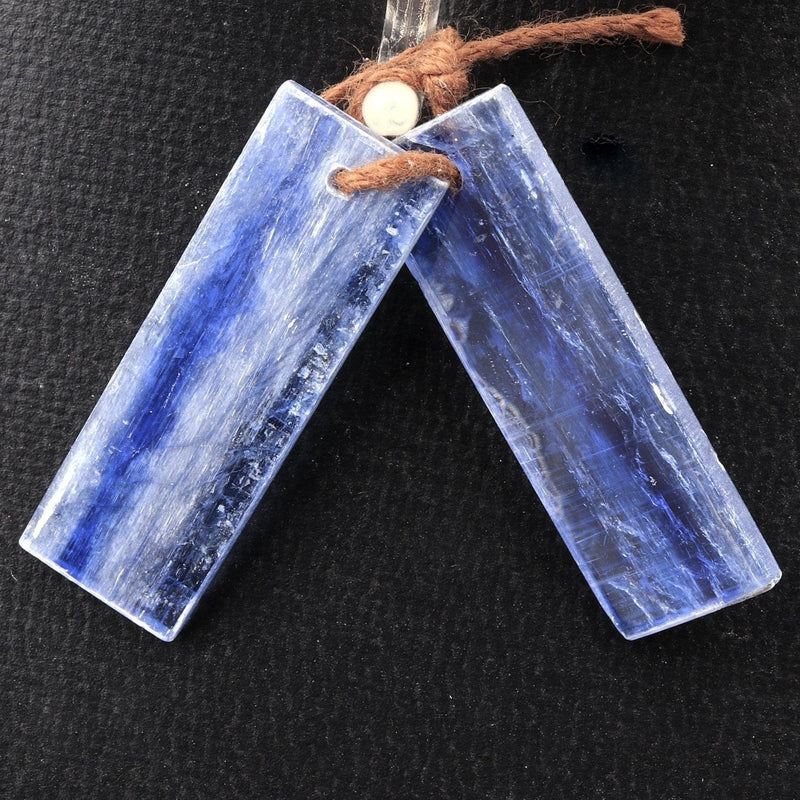 Drilled Natural Blue Kyanite Earring Pair Flat Thin Rectangle Cabochon Cab Pair Drilled Matched Earrings Bead Pair
