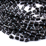 Extra Thin Small Raw Rough Natural Black Tourmaline Crystal Beads Nuggets 16" Strand